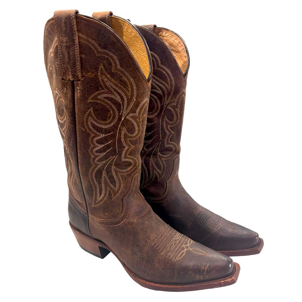 Brown Shyanne Western Cowboy Boots Leather LIKE NEW Size 6 Small heel Snip toe